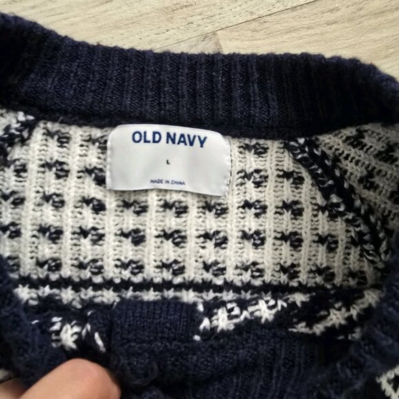 Old Navy Christmas Cardigan  Deer Snowflake Fair Isle Navy Nordic Classic Size L - Picture 6 of 7
